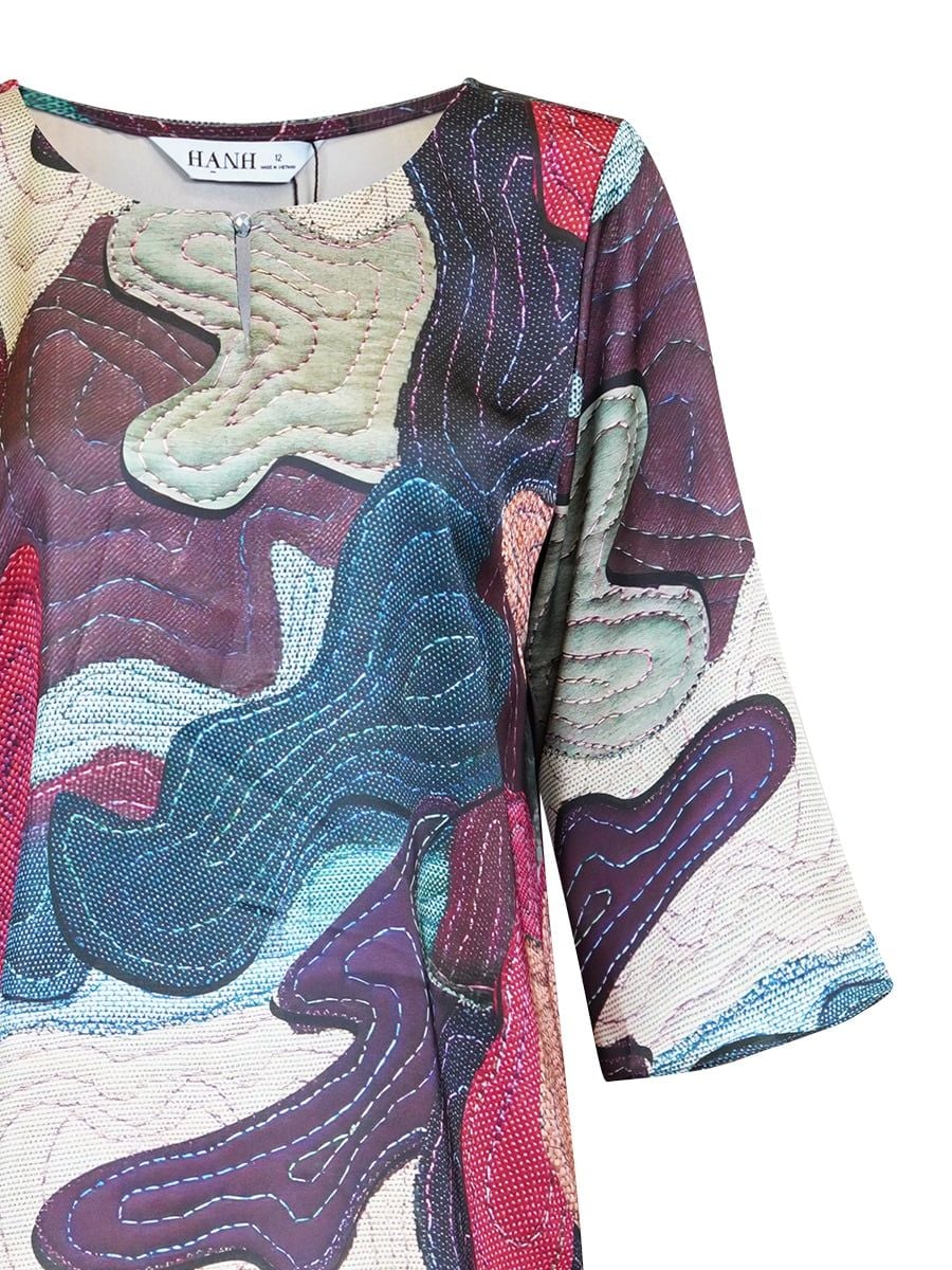  HẠNH - Áo kiểu cổ tròn tay lỡ chất liệu lụa canvan in họa tiết 2472/5.324 