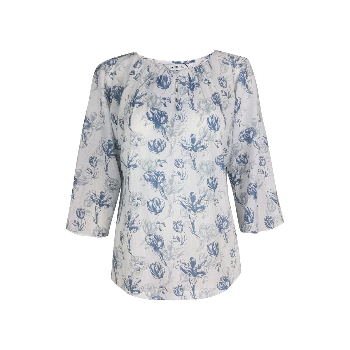  Hạnh - Áo kiểu trung niên cổ đính hạt, tay lỡ chất liệu cotton in hoạ tiết 2486/4.348 