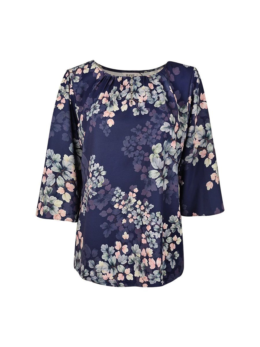  Hạnh - Áo Kiểu Trung Niên Cổ Tròn Đính Bi Tay Lửng Chất Liệu Lụa Mẫu Đơn Hoạ Tiết Dập Nổi 2486/5.186 