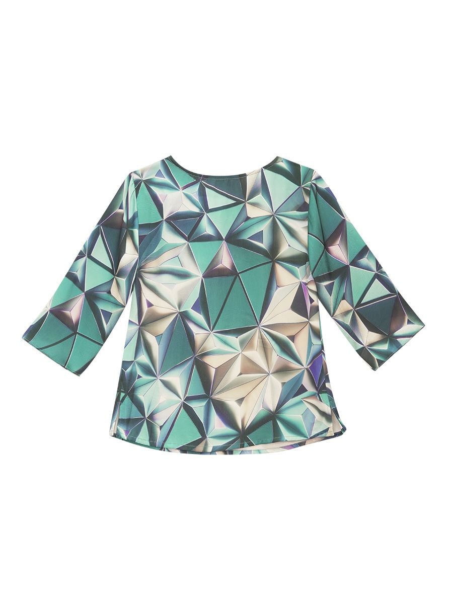  Hạnh - Áo kiểu trung niên cổ tròn tay lỡ chất liệu Cavan in họa tiết 2486/5.411 