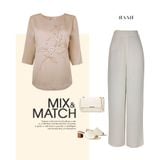  HẠNH - Áo kiểu cổ tròn tay lỡ chất liệu lụa vân sóng đính kết hoa thủ công 2491/4.542 