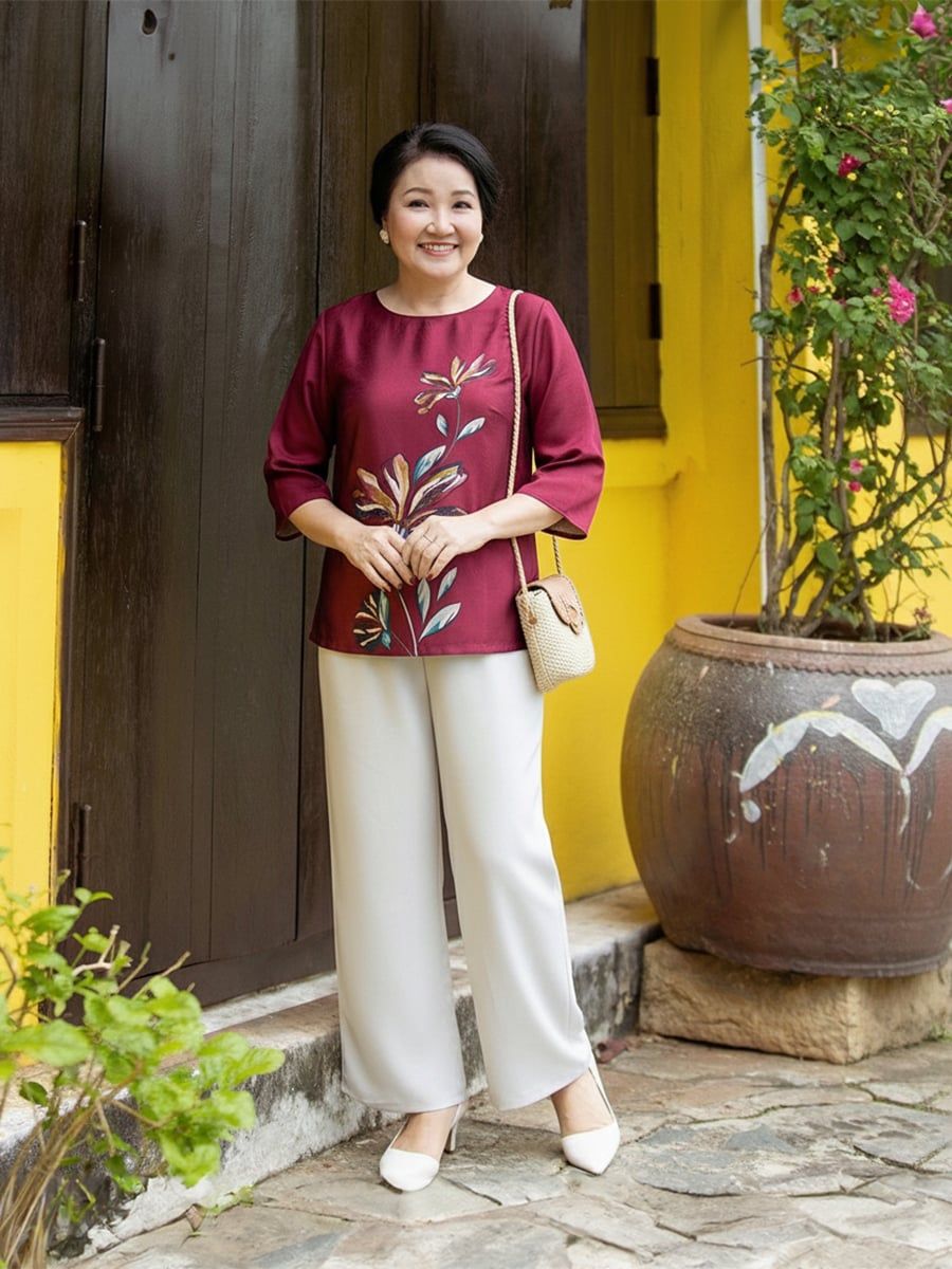  HẠNH - Áo kiểu cổ tròn tay lỡ chất liệu lụa canvan in họa tiết hoa 2491/5.412 