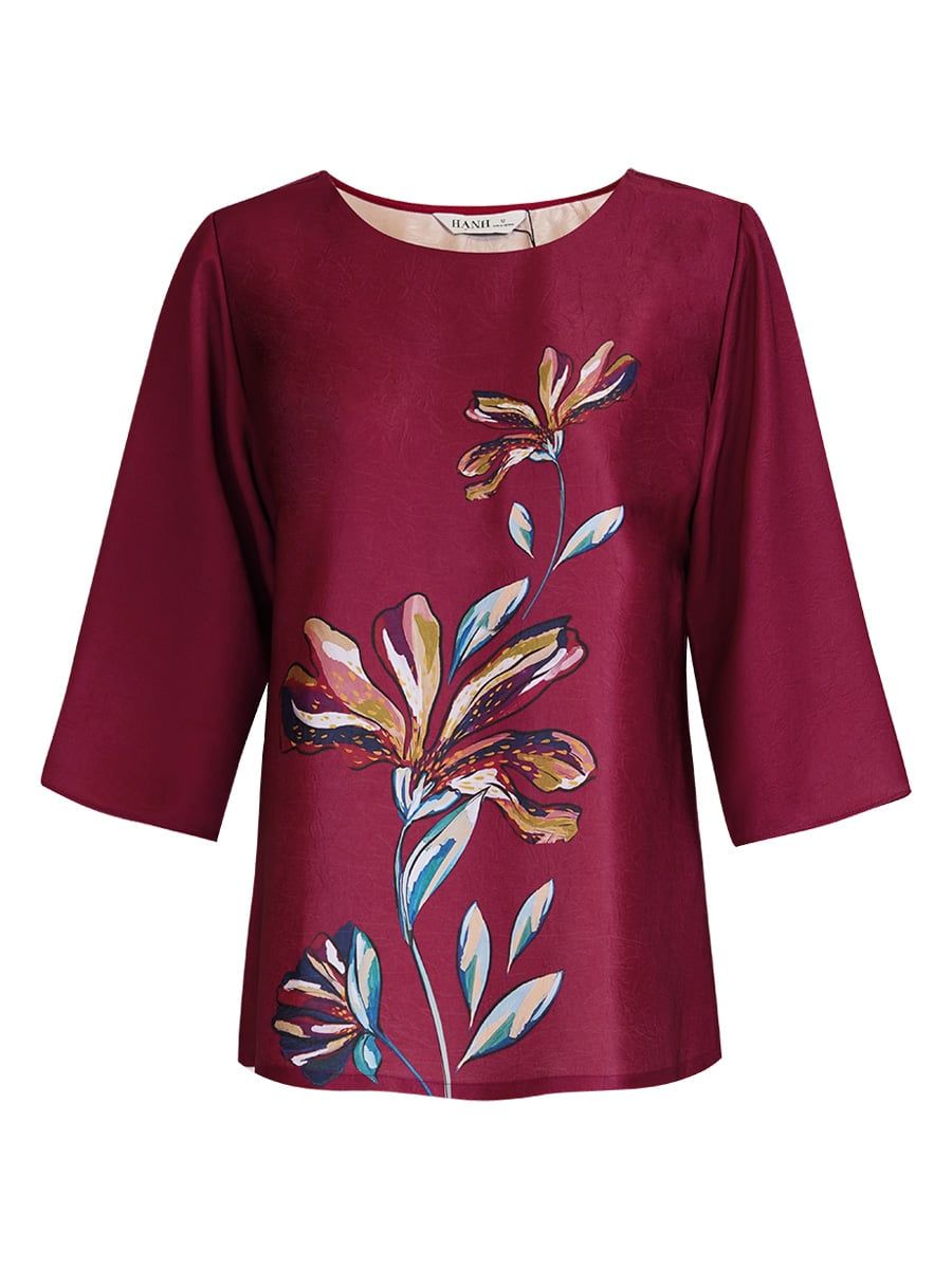  HẠNH - Áo kiểu cổ tròn tay lỡ chất liệu lụa canvan in họa tiết hoa 2491/5.412 