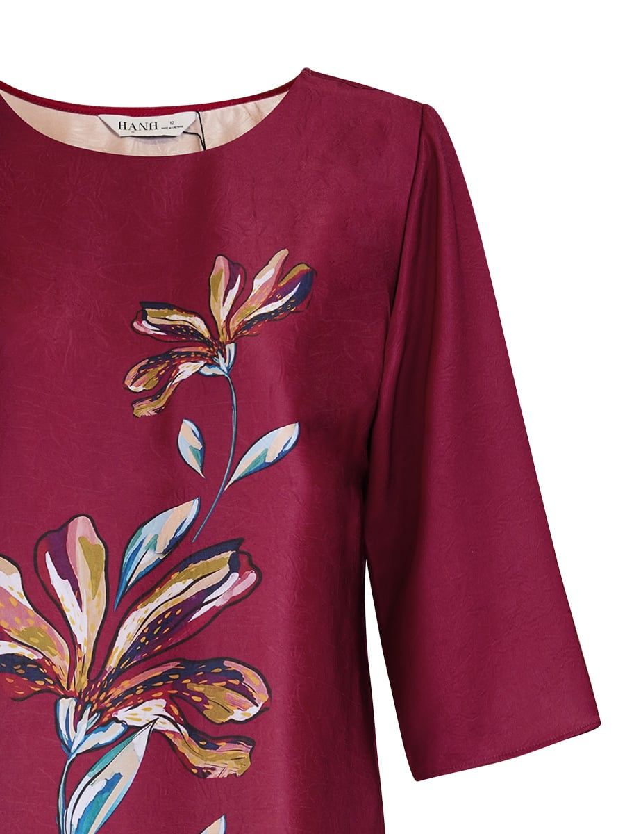  HẠNH - Áo kiểu cổ tròn tay lỡ chất liệu lụa canvan in họa tiết hoa 2491/5.412 