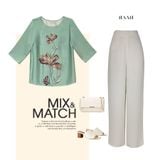  Hạnh - Áo kiểu trung niên cổ tròn tay lỡ chất liệu lụa Canvan in họa tiết 3D 2491/5.414 