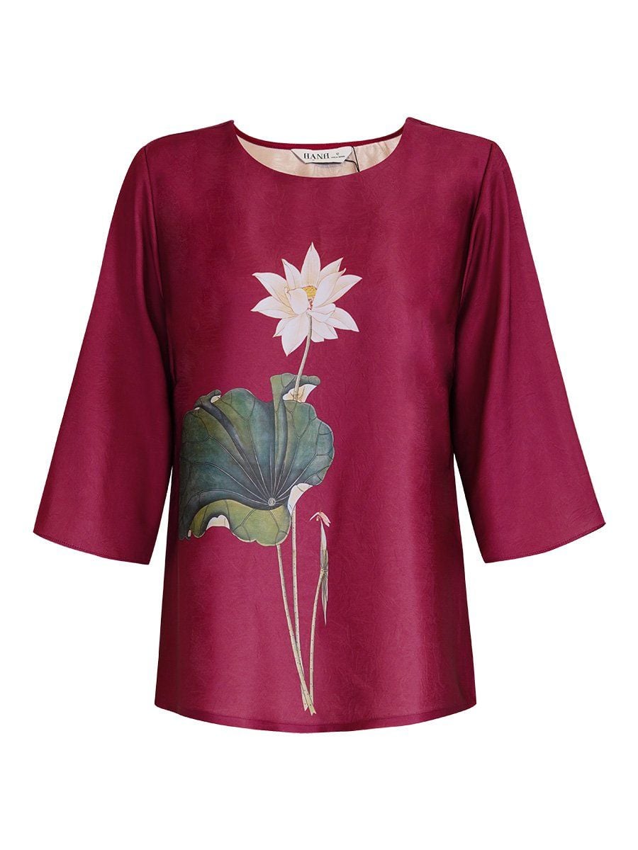  HẠNH - Áo kiểu trung niên cổ tròn tay ngắn chất liệu lụa canvan 2491/5.439 