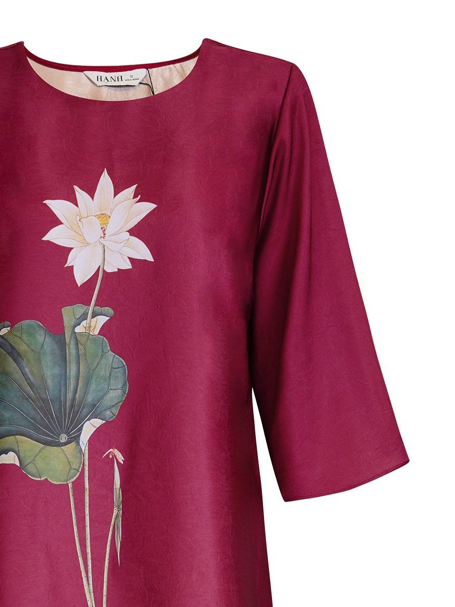  HẠNH - Áo kiểu trung niên cổ tròn tay ngắn chất liệu lụa canvan 2491/5.439 