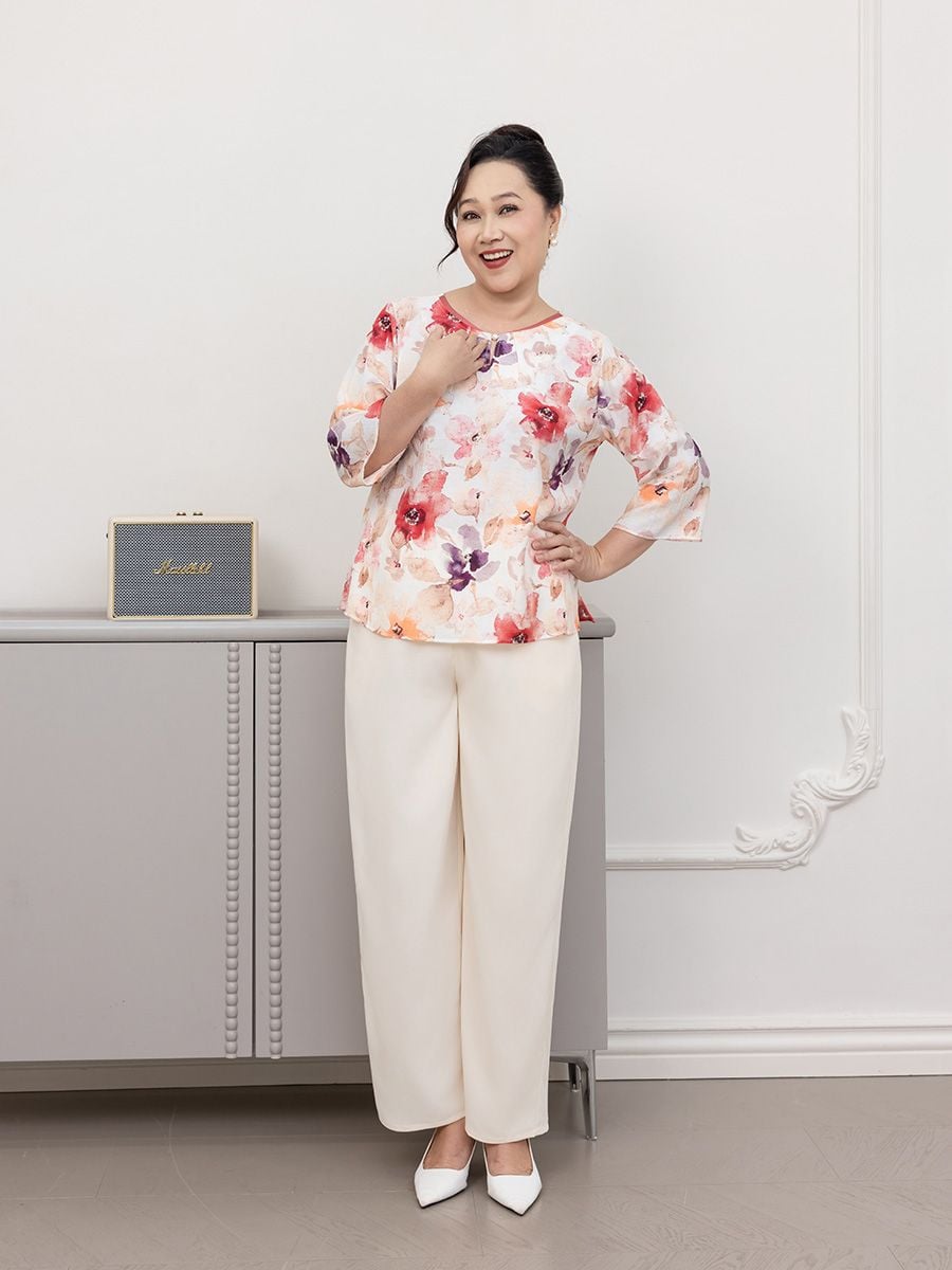  Hạnh Áo cổ xẻ V viền kết hạt, tay lửng 25412/5.270 