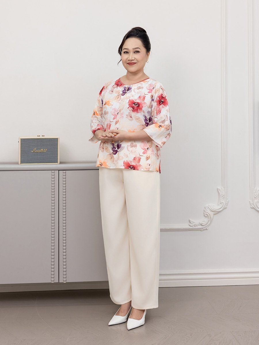  Hạnh Áo cổ xẻ V viền kết hạt, tay lửng 25412/5.270 