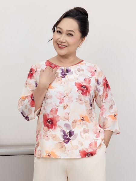  Hạnh Áo cổ xẻ V viền kết hạt, tay lửng 25412/5.270 