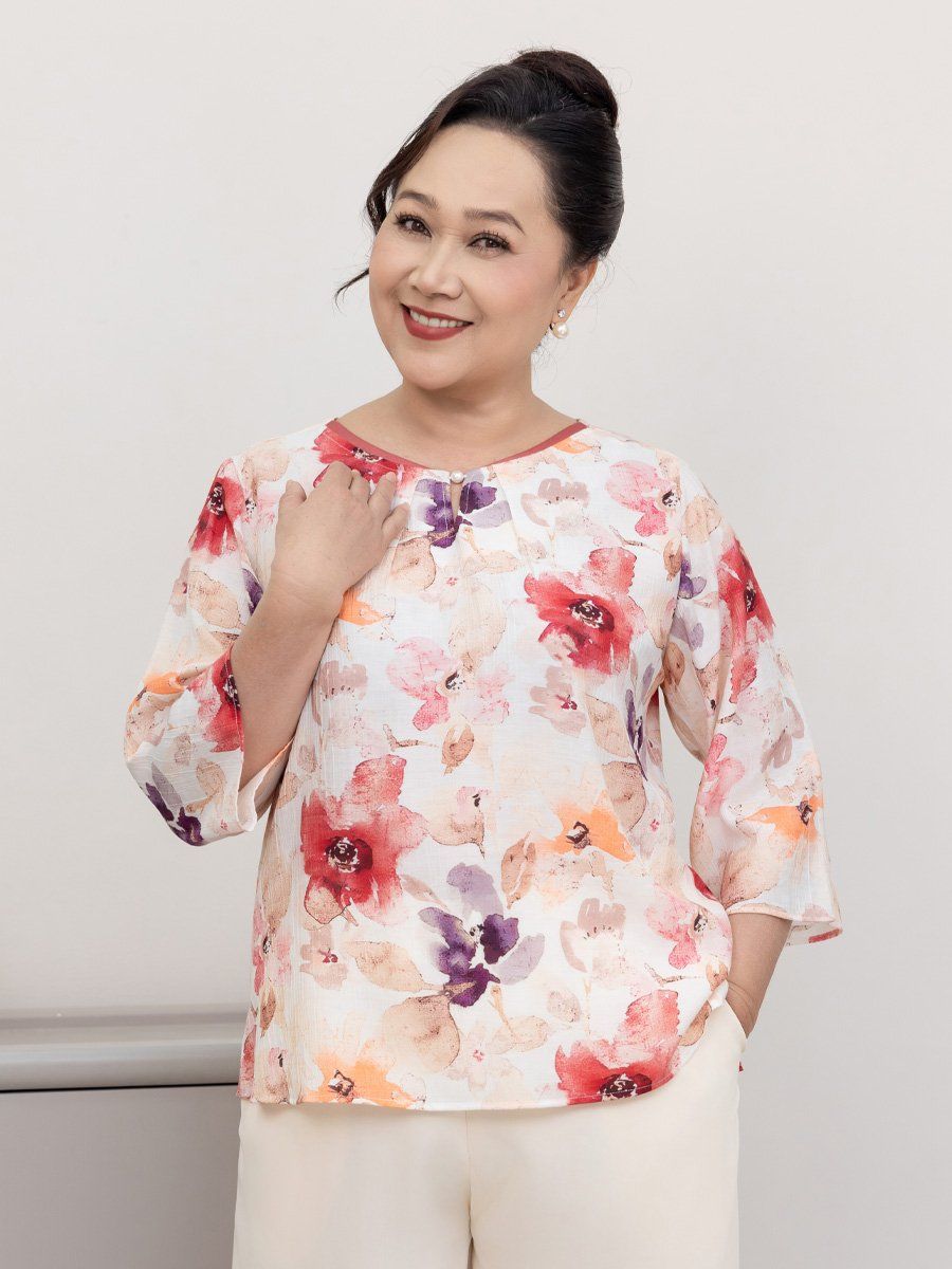  Hạnh Áo cổ xẻ V viền kết hạt, tay lửng 25412/5.270 