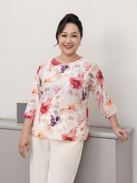  Hạnh Áo cổ xẻ V viền kết hạt, tay lửng 25412/5.270 