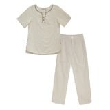  Hạnh - Bộ quần trung niên cổ tròn tay ngắn chất liệu linen thêu họa tiết 25413/5.288 