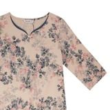  Hạnh Áo viền cổ xẻ lá trầu đính hạt châu, in họa tiết hoa lá, tay lửng 25415/5.257 