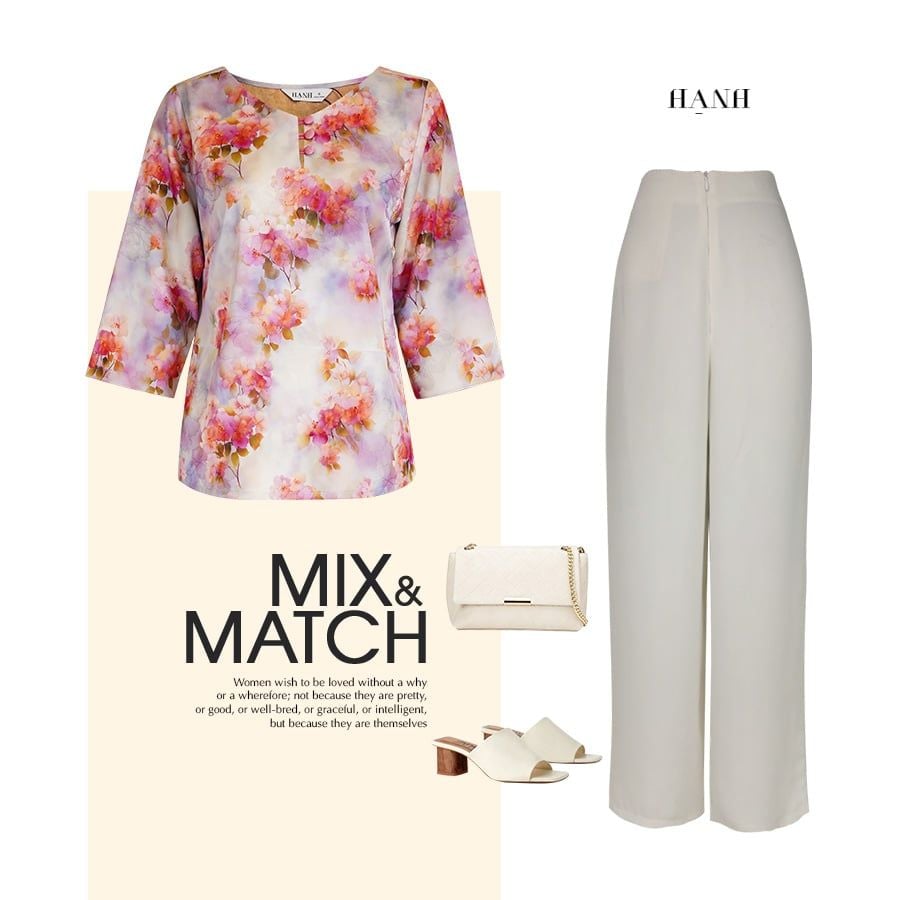  HẠNH - Áo kiểu cổ tròn đính nút bọc tay lỡ chất liệu lụa Mẫu Đơn 25417/5.378 