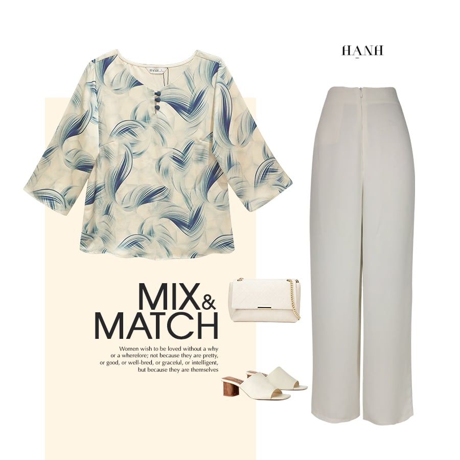  HẠNH - Áo kiểu trung niên cổ đính nút tay lỡ chất liệu lụa in hoạ tiết 25417/5.430 