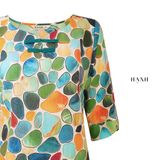  Hạnh áo kiểu cổ xẻ v ,khoen đắp cách điệu,tay lửng phối bo 