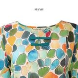  Hạnh áo kiểu cổ xẻ v ,khoen đắp cách điệu,tay lửng phối bo 