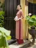  HẠNH - Set Bộ áo dài cổ tròn kết nút bọc tay dài chất liệu gấm 25419/5.199 