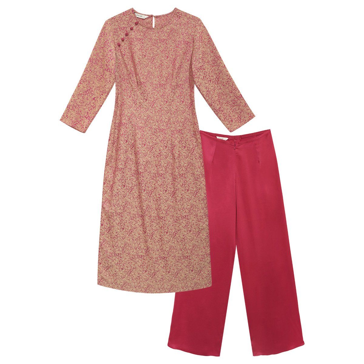  HẠNH - Set Bộ áo dài cổ tròn kết nút bọc tay dài chất liệu gấm 25419/5.199 