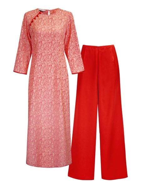  HẠNH - Áo dài cổ tròn đính nút bọc chất liệu gấm 25419/5.539 