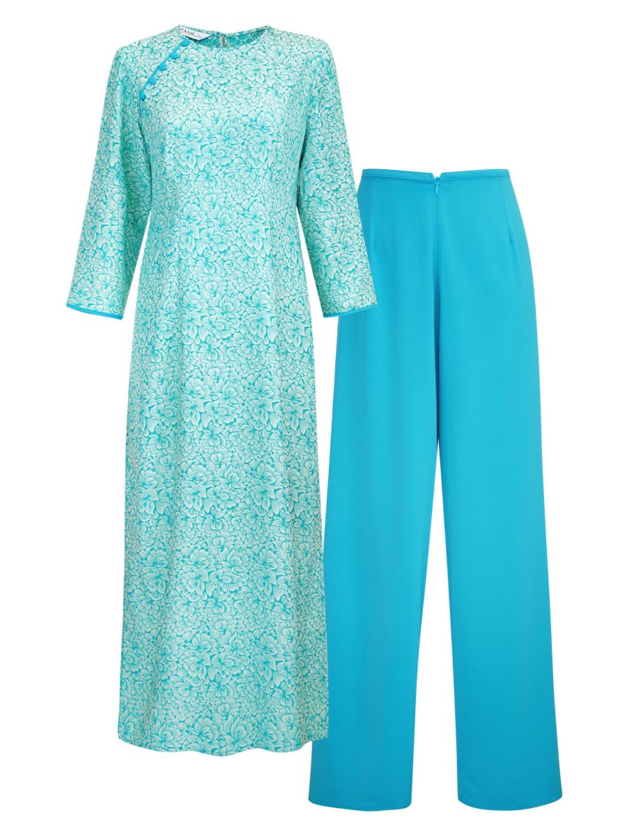  HẠNH - Áo dài cổ tròn đính nút bọc chất liệu gấm 25419/5.540 