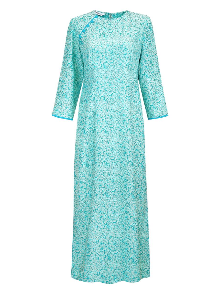  HẠNH - Áo dài cổ tròn đính nút bọc chất liệu gấm 25419/5.540 