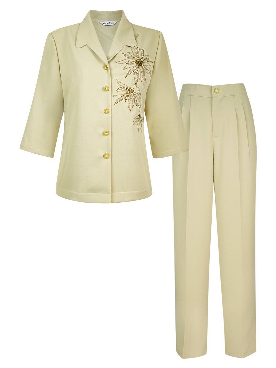  HẠNH - Bộ quần dài áo cổ vest tay lỡ chất liệu lụa mango thêu hoa 25421/5.446 