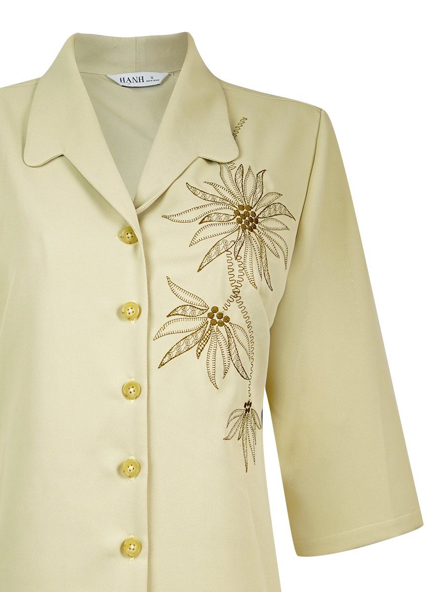  HẠNH - Bộ quần dài áo cổ vest tay lỡ chất liệu lụa mango thêu hoa 25421/5.446 