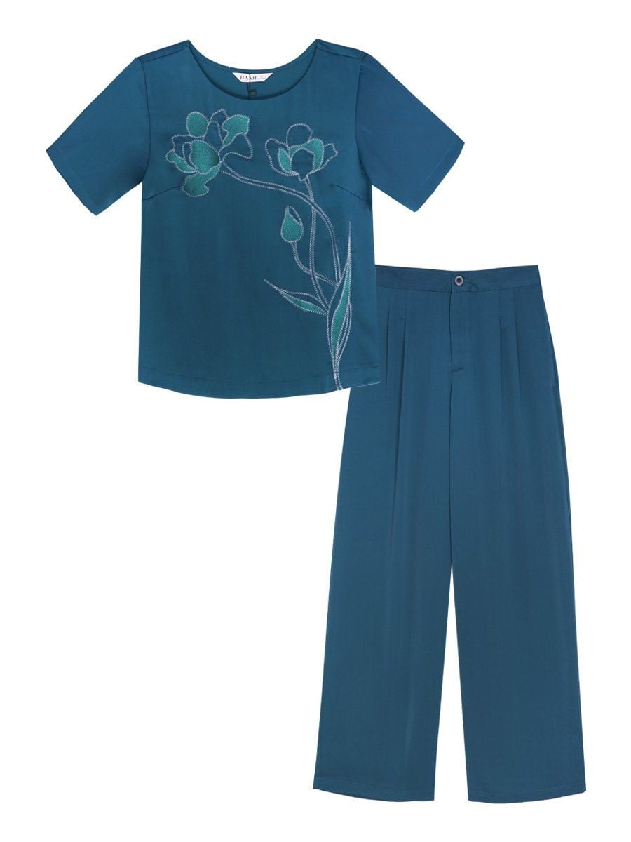  Hạnh Bộ quần thêu hoa khoe sắc nhẹ nhàng,  tay ngắn 3413/5.111 