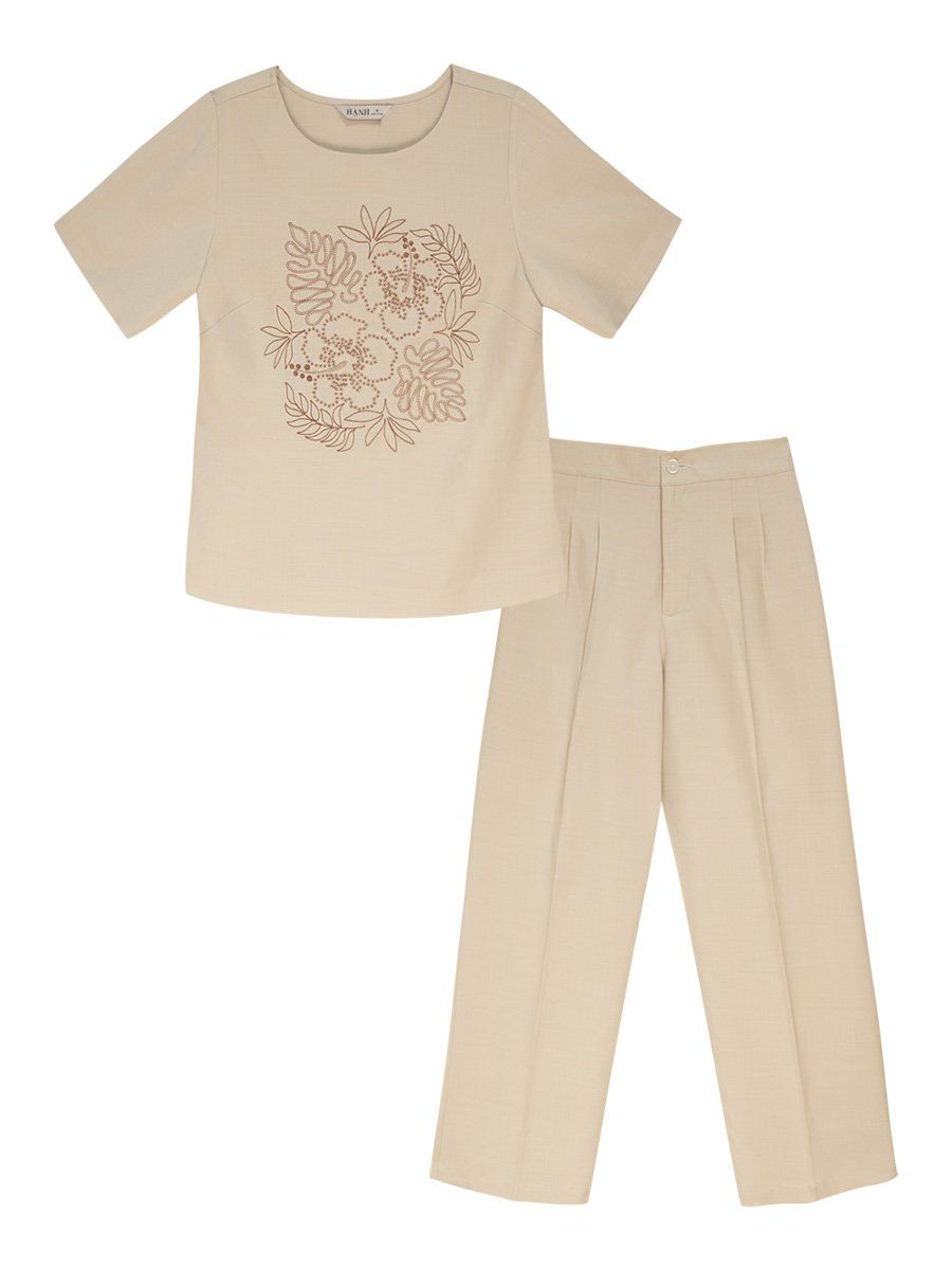  Hạnh Bộ quần thêu hoa hòa quyện lá,  tay ngắn 3413/5.148 