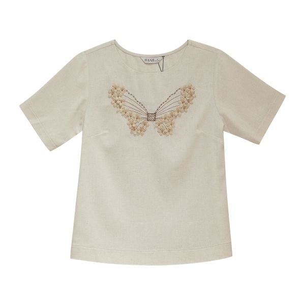  Hạnh - Áo kiểu trung niên cổ tròn tay ngắn chất liệu linen thêu họa tiết 3413/5.289 