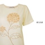  Hạnh Áo cổ tròn thêu họa tiết thêu và đính bông, tay ngắn  3413/5.331/5.314/5.417 