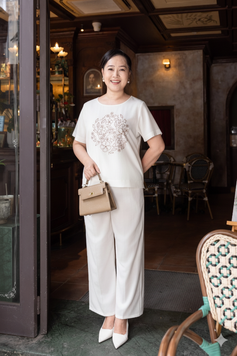  HẠNH - Set bộ quần cổ tròn tay ngắn chất liệu linen thêu họa tiết 3413/5.340 