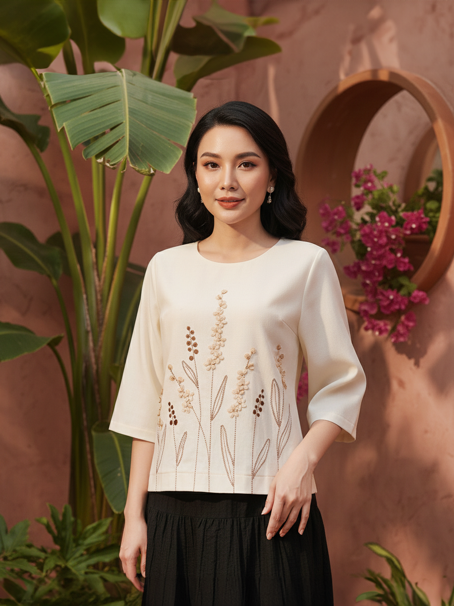  HẠNH - Áo kiểu chất liệu linnen thêu hoa 3413/5.415 