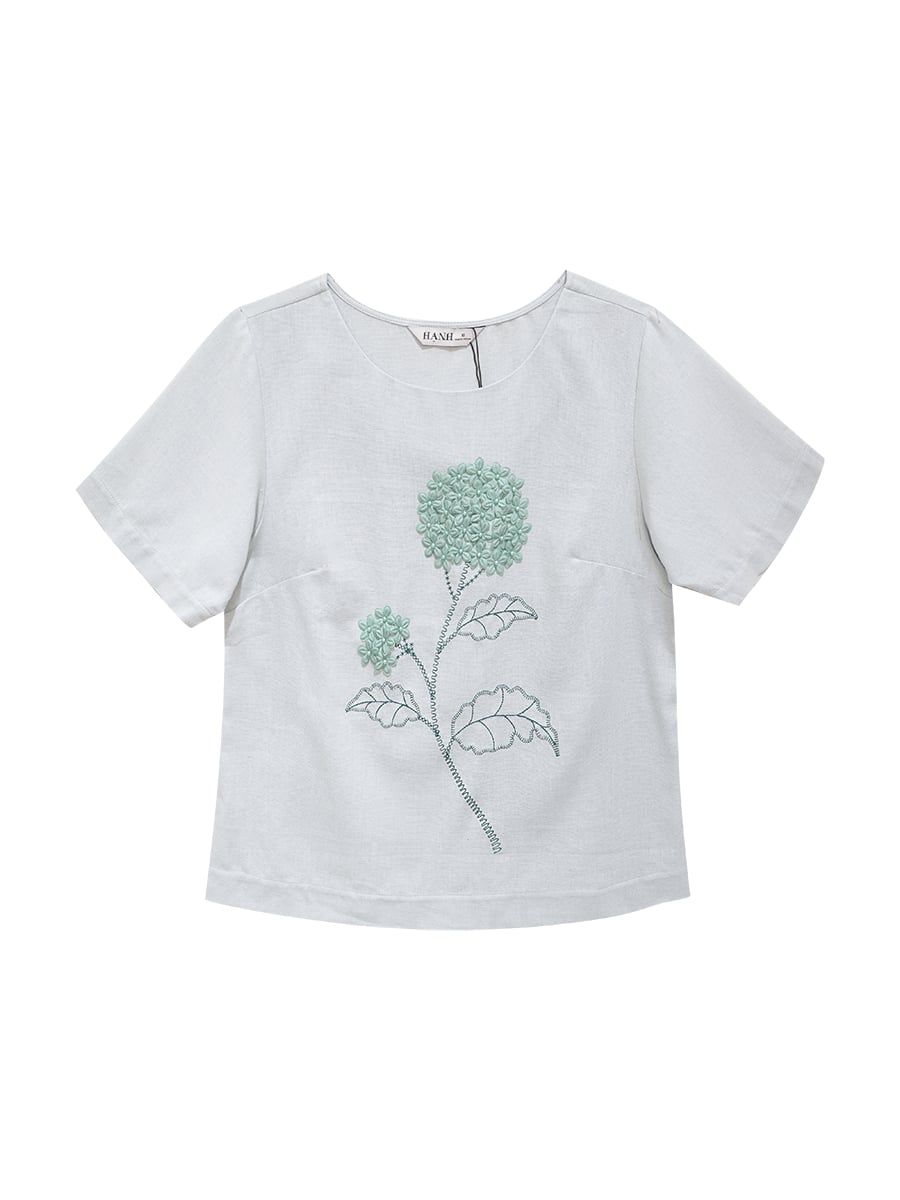  HẠNH - Áo kiểu cổ tròn tay ngắn chất liệu linen thêu họa tiết 3413/5.419 