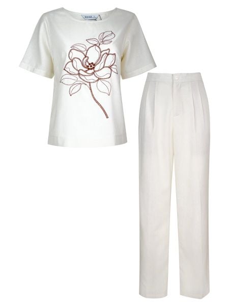  HẠNH - Bộ quần dài cổ tròn tay ngắn chất liệu linen thêu họa tiết 3413/5.454 