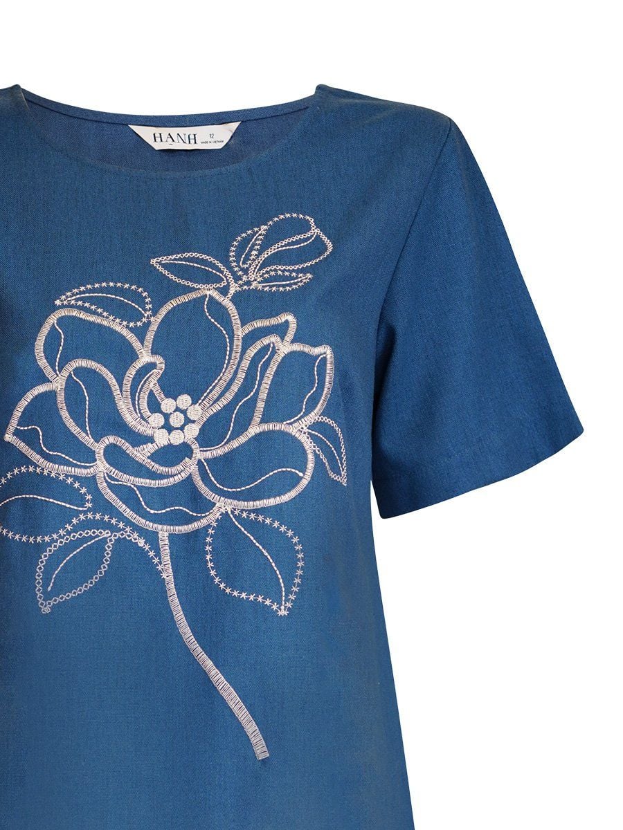  HẠNH - Bộ quần dài cổ tròn tay ngắn chất liệu linen thêu họa tiết 3413/5.455 