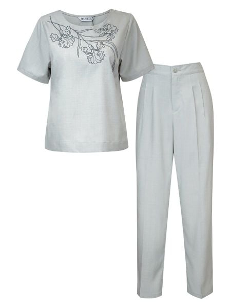  HẠNH - Bộ quần dài cổ tròn tay ngắn chất liệu cotton thêu hoa 3413/5.473 