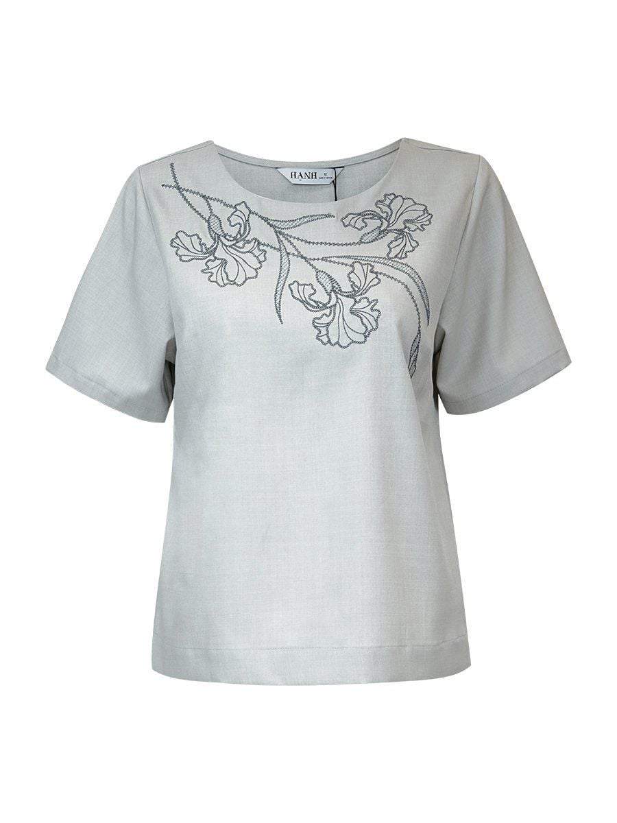  HẠNH - Bộ quần dài cổ tròn tay ngắn chất liệu cotton thêu hoa 3413/5.473 