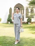  HẠNH - Bộ quần dài cổ tròn tay ngắn chất liệu cotton thêu hoa 3413/5.473 