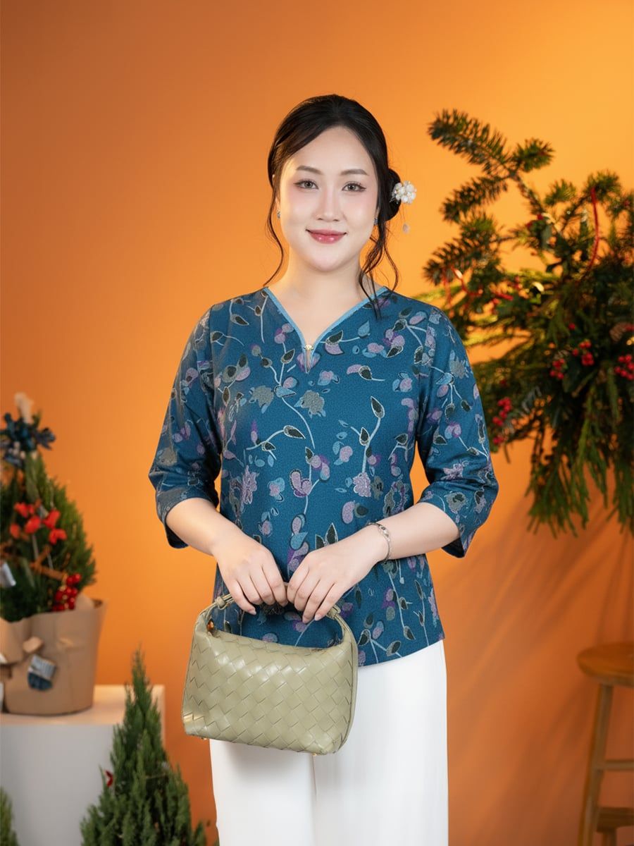  HẠNH - Áo kiểu cổ lá trầu tay lỡ chất liệu thun 2 da 3445/5.493 