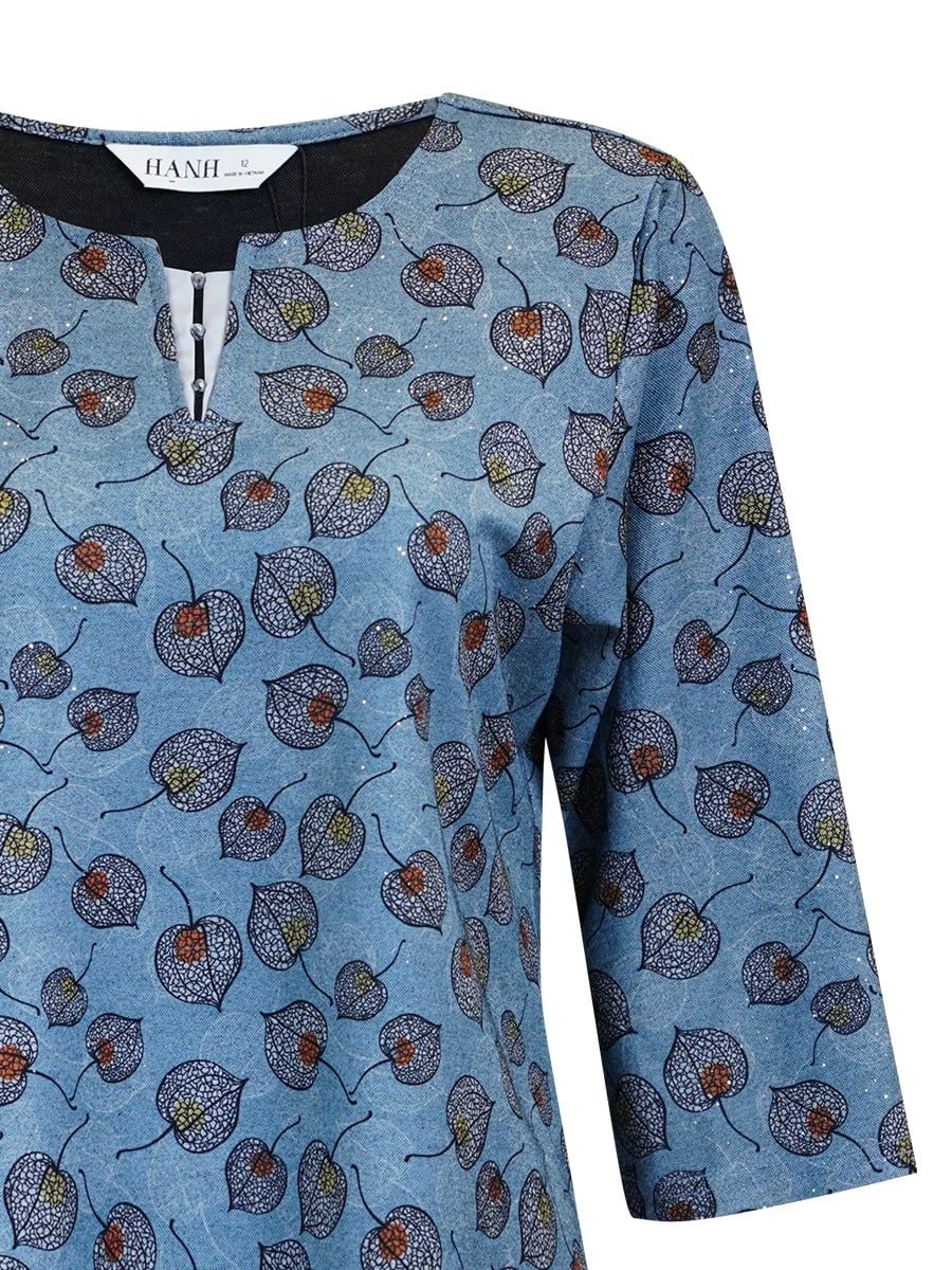  HẠNH - Áo kiểu cổ tròn đính bi tay lỡ chất liệu cotton thun 2 da 3455/5.458 