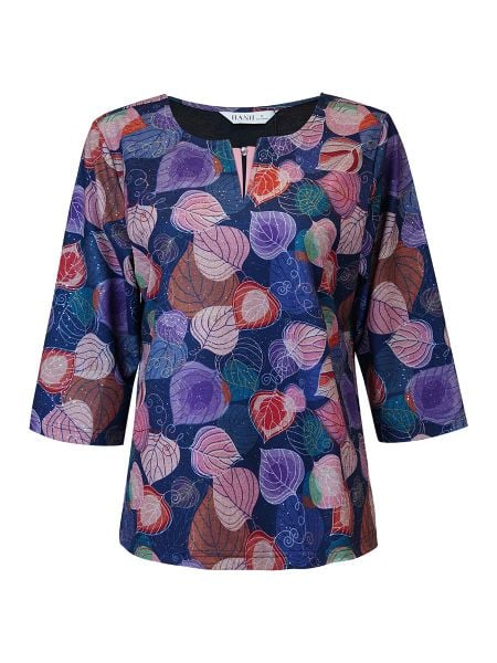  HẠNH - Áo kiểu cổ tròn, tay lỡ chất liệu thun cotton in họa tiết lá 3455/5.459 