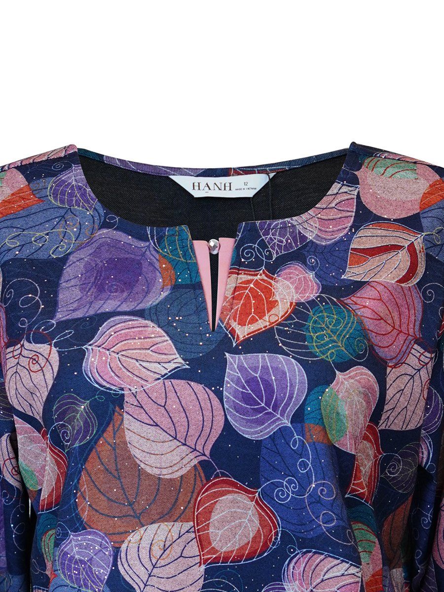  HẠNH - Áo kiểu cổ tròn, tay lỡ chất liệu thun cotton in họa tiết lá 3455/5.459 