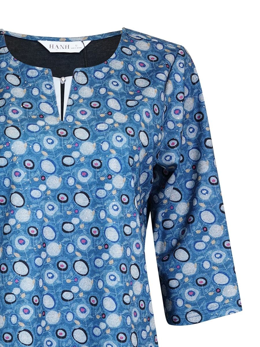  HẠNH - Áo kiểu cổ tròn đính hạt tay lỡ chất liệu thun cotton 2 da 3455/5.460 