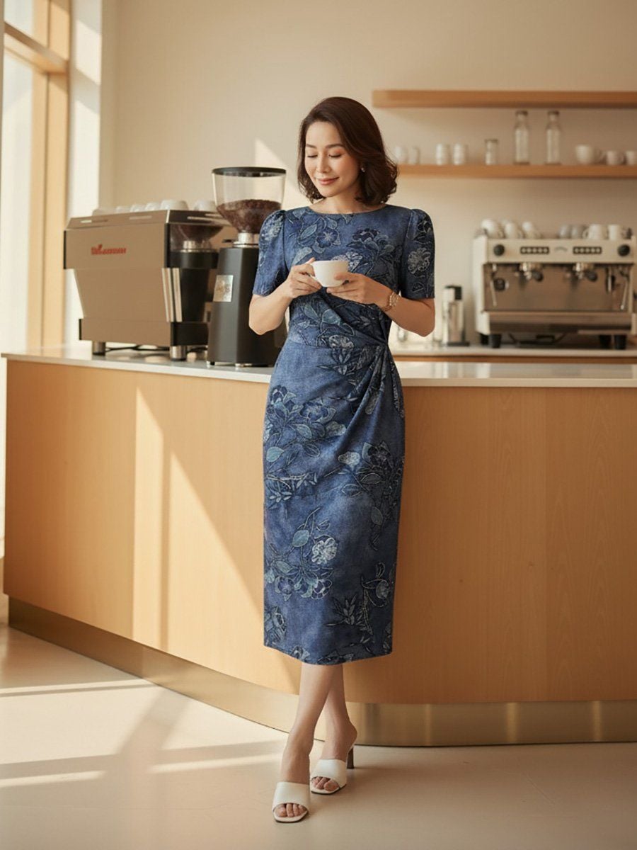  Hạnh - Đầm thun cổ tròn tay ngắn nhún eo chất liệu thun cotton 3633/3.505/5.363 