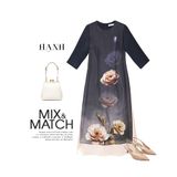  HẠNH -  Đầm dài Hạnh cổ tròn 2 tà in họa tiết, tay lỡ 3638/5.370 