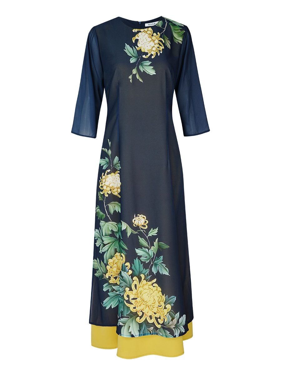  HẠNH - Đầm áo dài cổ tròn tay lỡ chất liệu voan in họa tiết 3638/5.422 