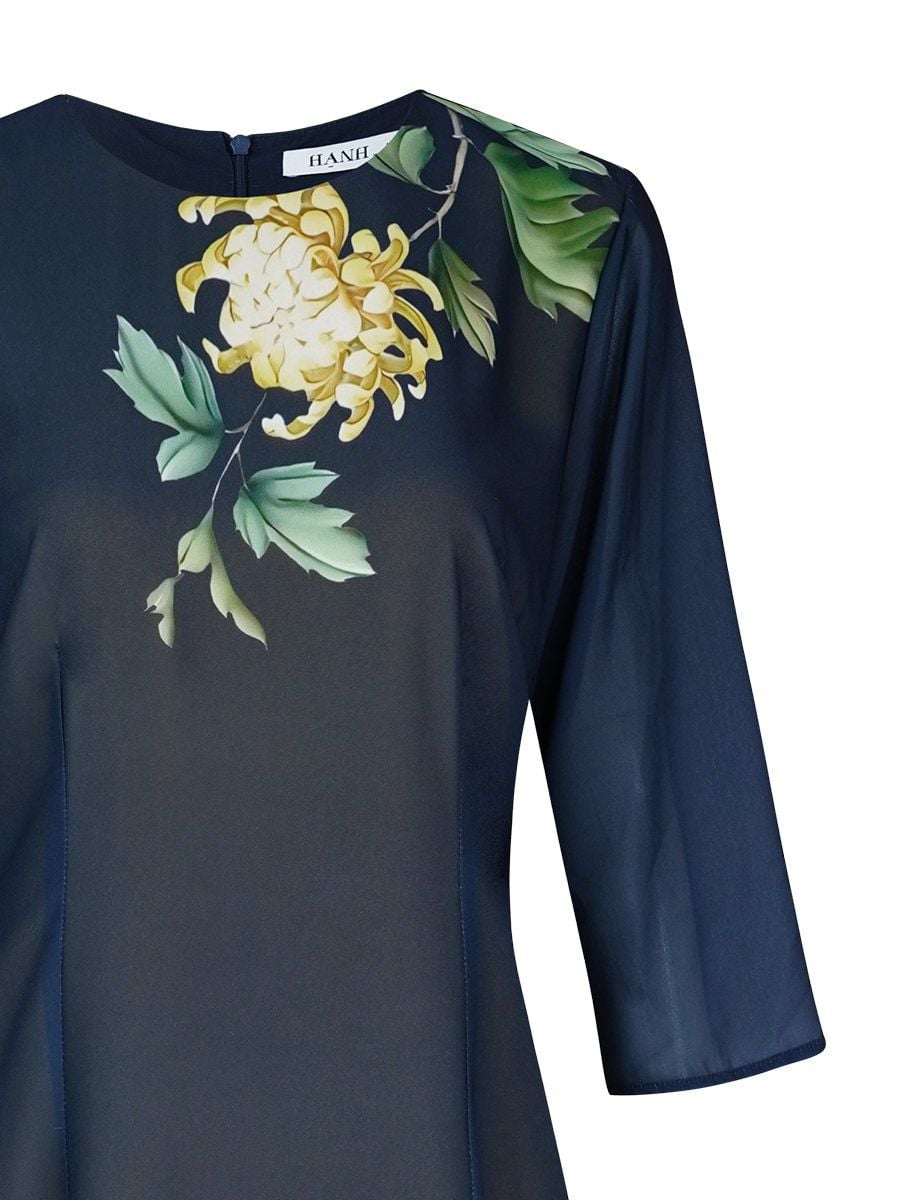  HẠNH - Đầm áo dài cổ tròn tay lỡ chất liệu voan in họa tiết 3638/5.422 